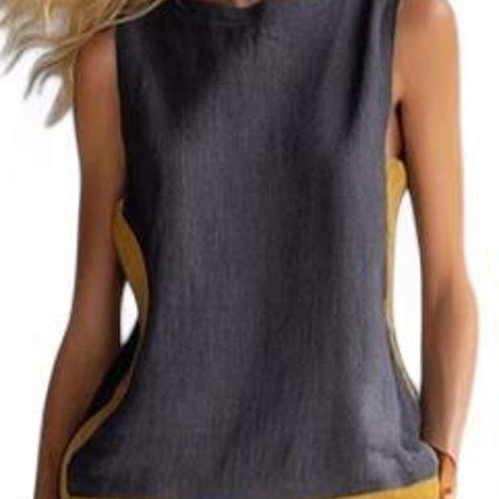 UOOZEE Women's  Contrast Color Round-Neck Sleeveless Top